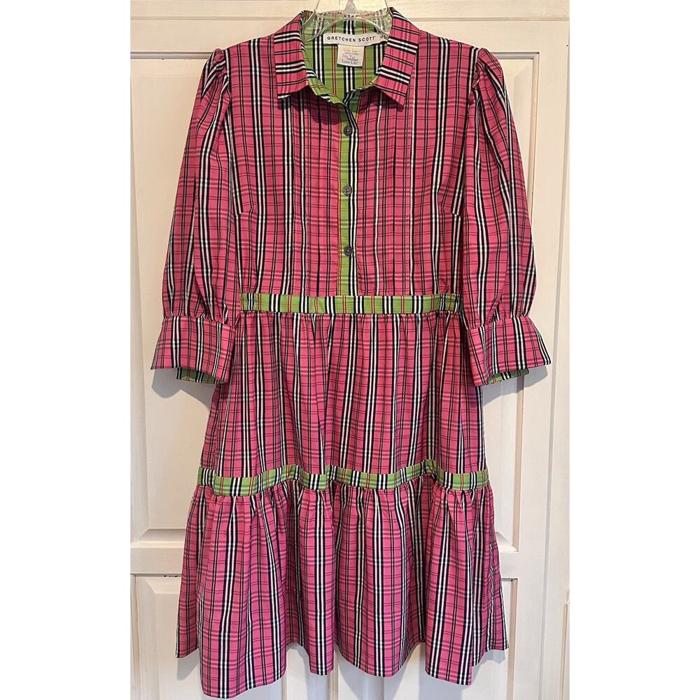 Gretchen Scott Damsel Dress Pink Size Small Pockets Plaid Cottage Core Whimsical